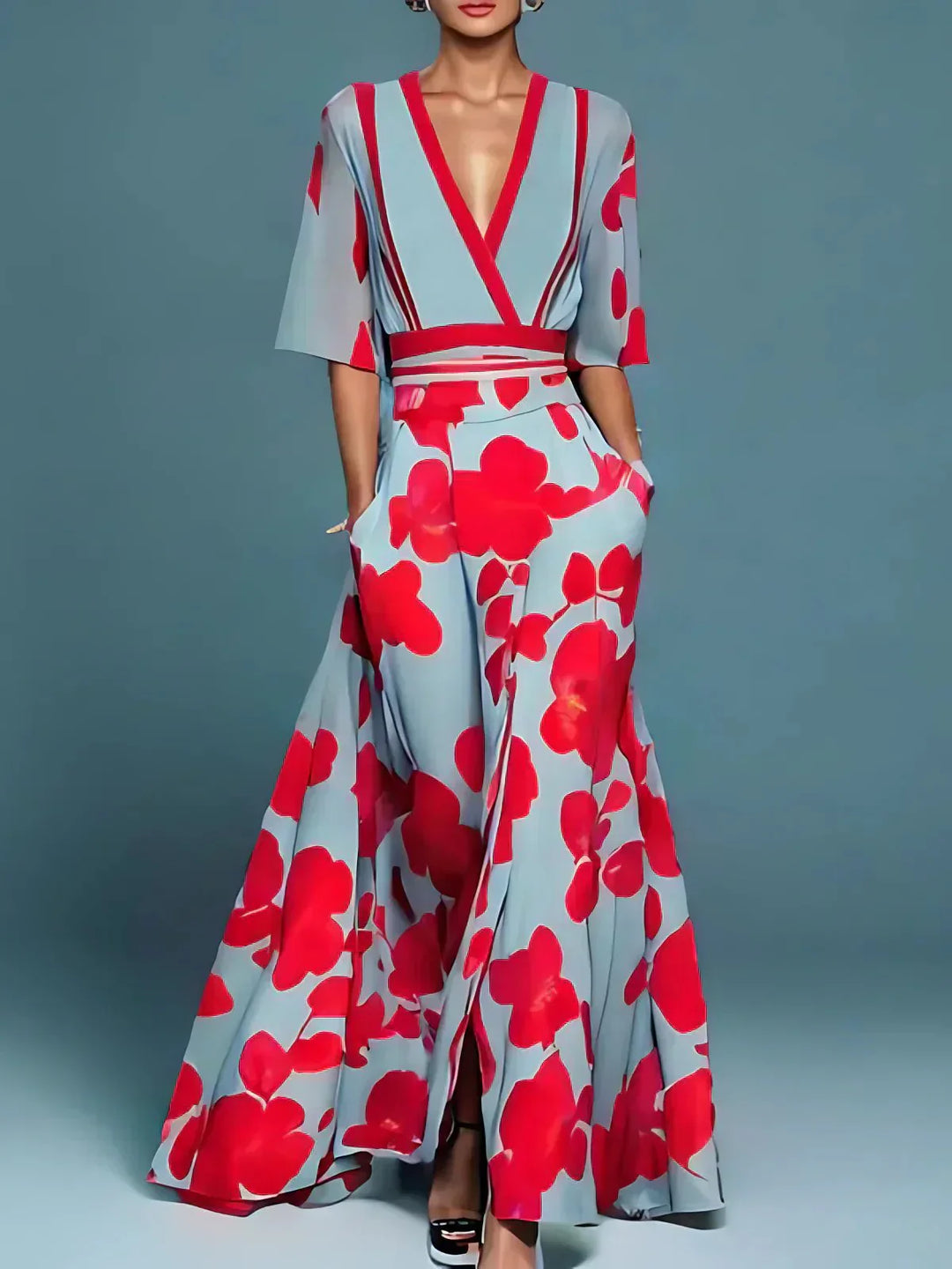 Angie™ | Elegant Flower Pattern Maxi Dress
