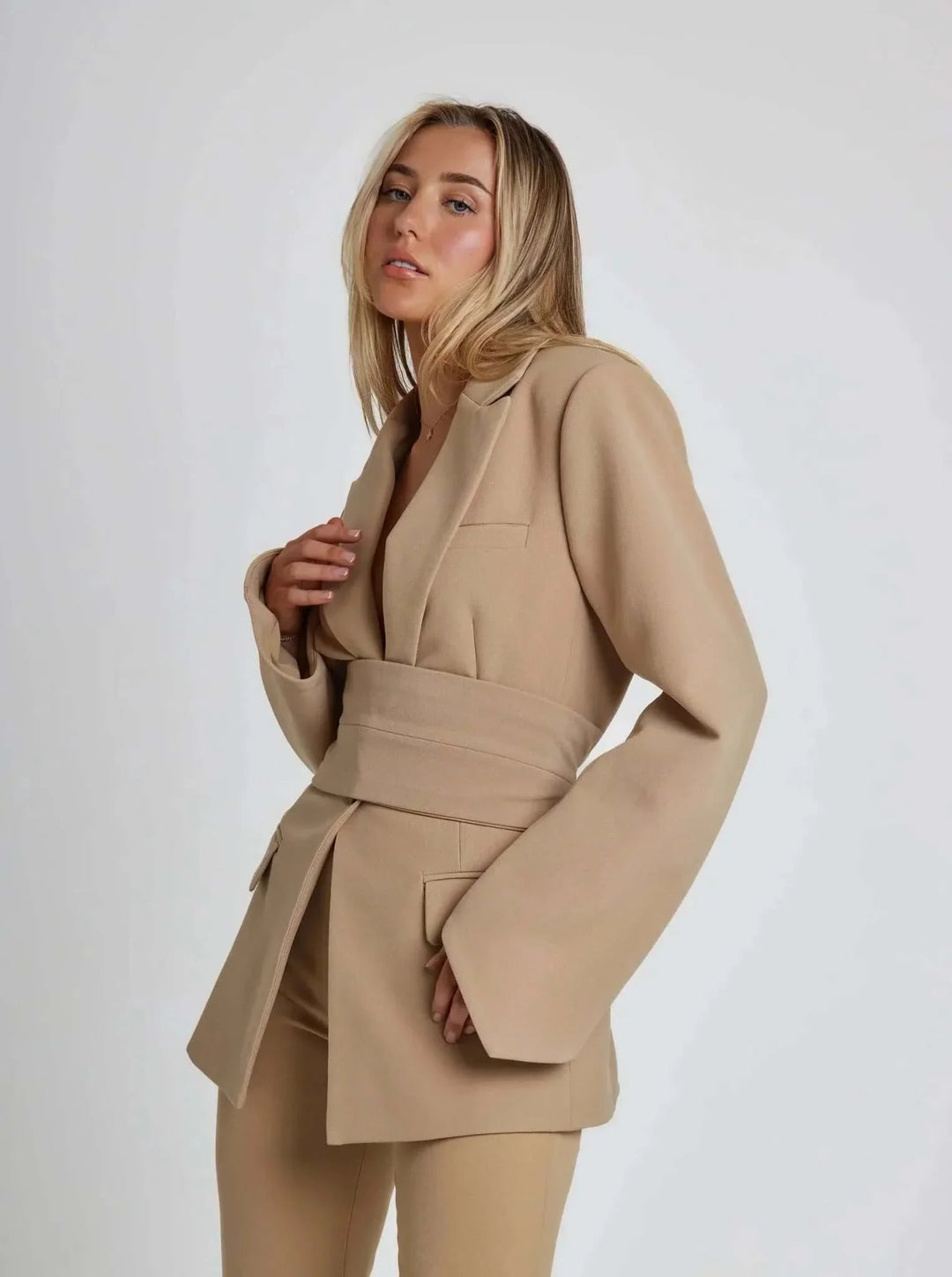 Suus – Tailored Blazer with Waist Tie Belt